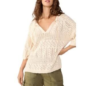 SANCTUARY Sweater Size S NEW Open Knit Sweater Top Cream Tie Neckline